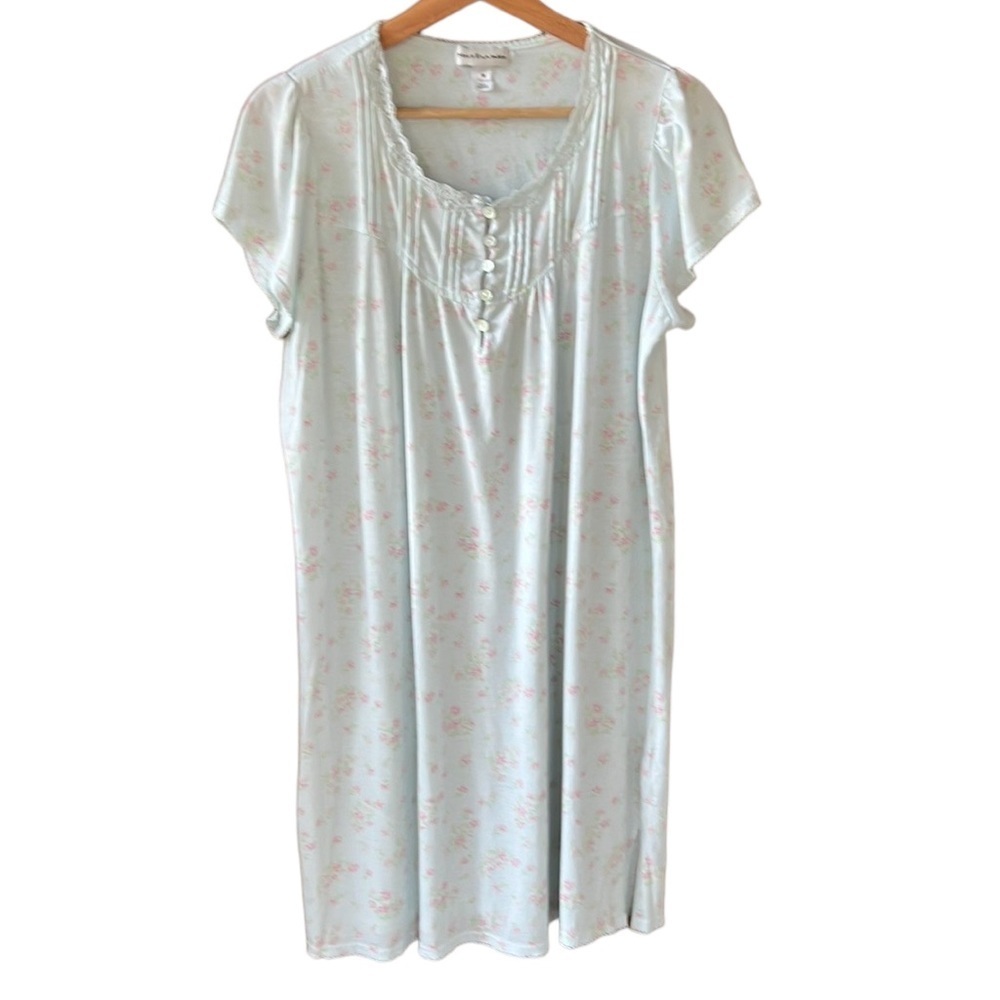Miss Elaine Light Blue Ditzy Floral Cottagecore Night Gown sz M